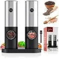 Onekawa Electric Salt and Pepper Mill Set, Battery Operated Automatic Pepper Mill, Adjustable Coarseness Shakers,One-Hand Operation for Kitchen(2 Pace,Black)