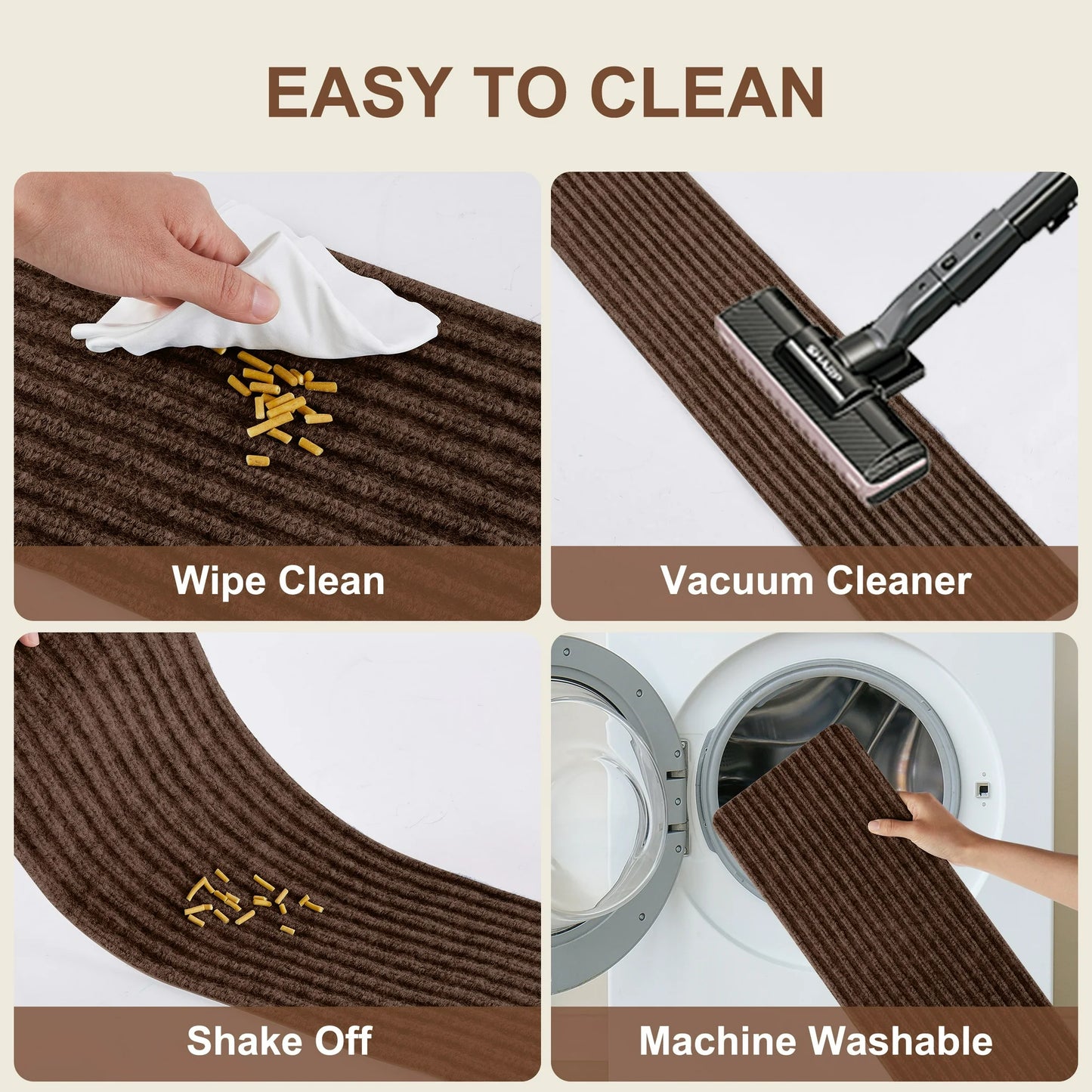 Onekawa Waterproof Non-Slip Rubberback Stair Treads for Wooden Steps,30'' X 8'' Indoor/Outdoor Stair Runners,7 Pack,brown