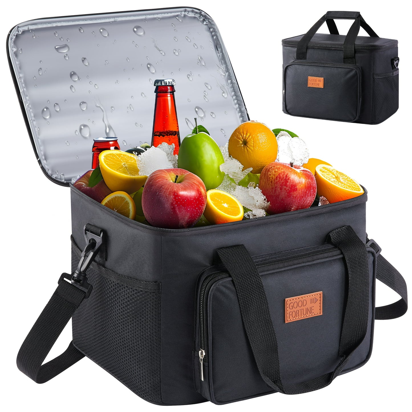 Onekawa Soft Cooler Bag,Collapsible Soft Sided Cooler,Beach Cooler with Multi-Pockets,Large Leakproof Camping Cooler,Portable for Beach,Picnic,travel,work(Black)