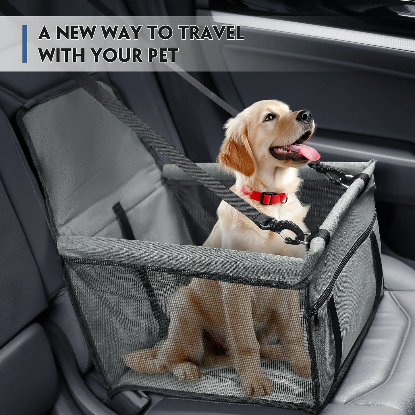Onekawa Dog Car Seat Waterproof,Breathable Cushion for Pets,with Seat Belt,for Small/ Medium Dog,Grey