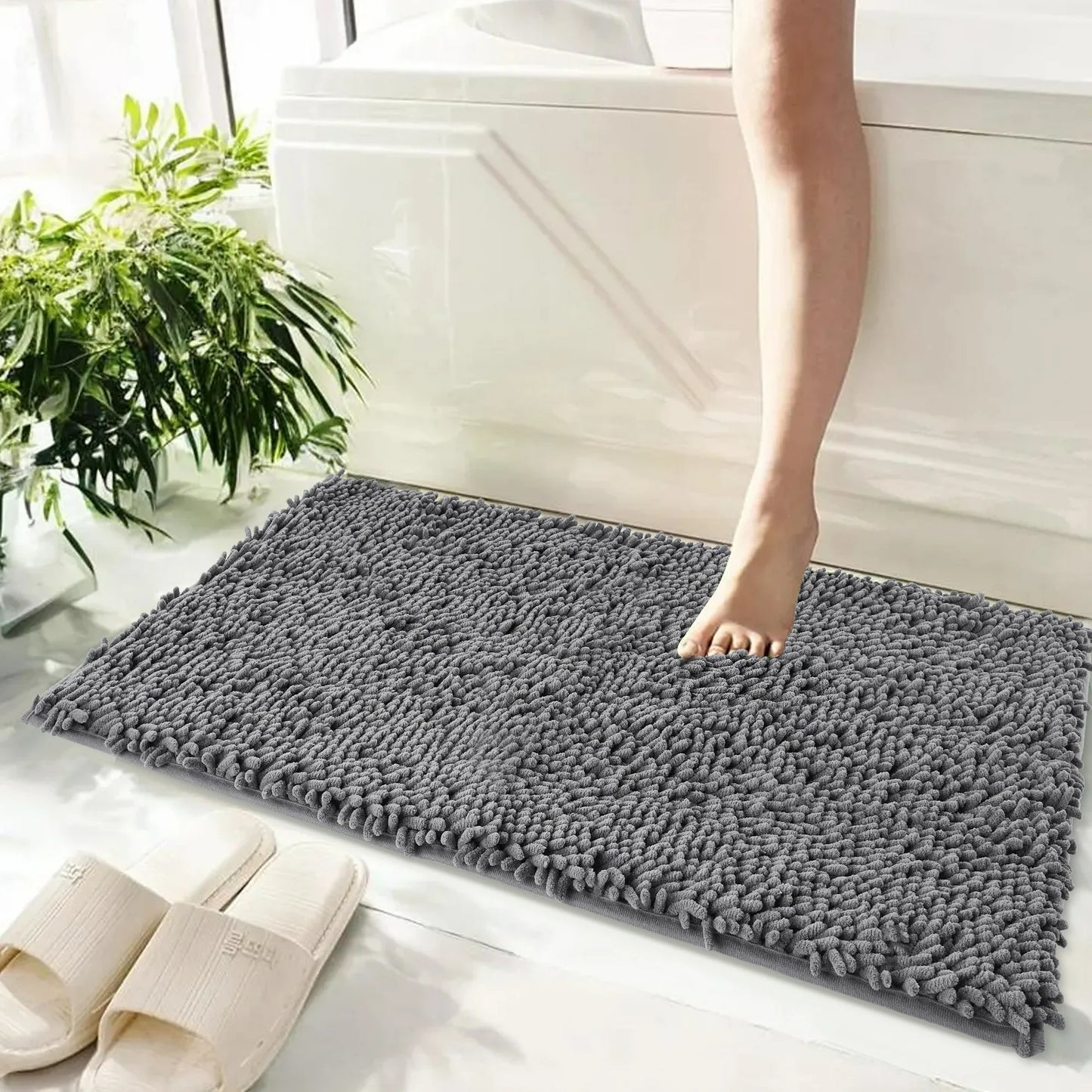 Onekawa Door Mats for Indoor,Mats for Bathroom, Kitchen, and Shower Floor with Good Water Absorption,Non Slip Thick Washable,Grey Medium 32"X20"