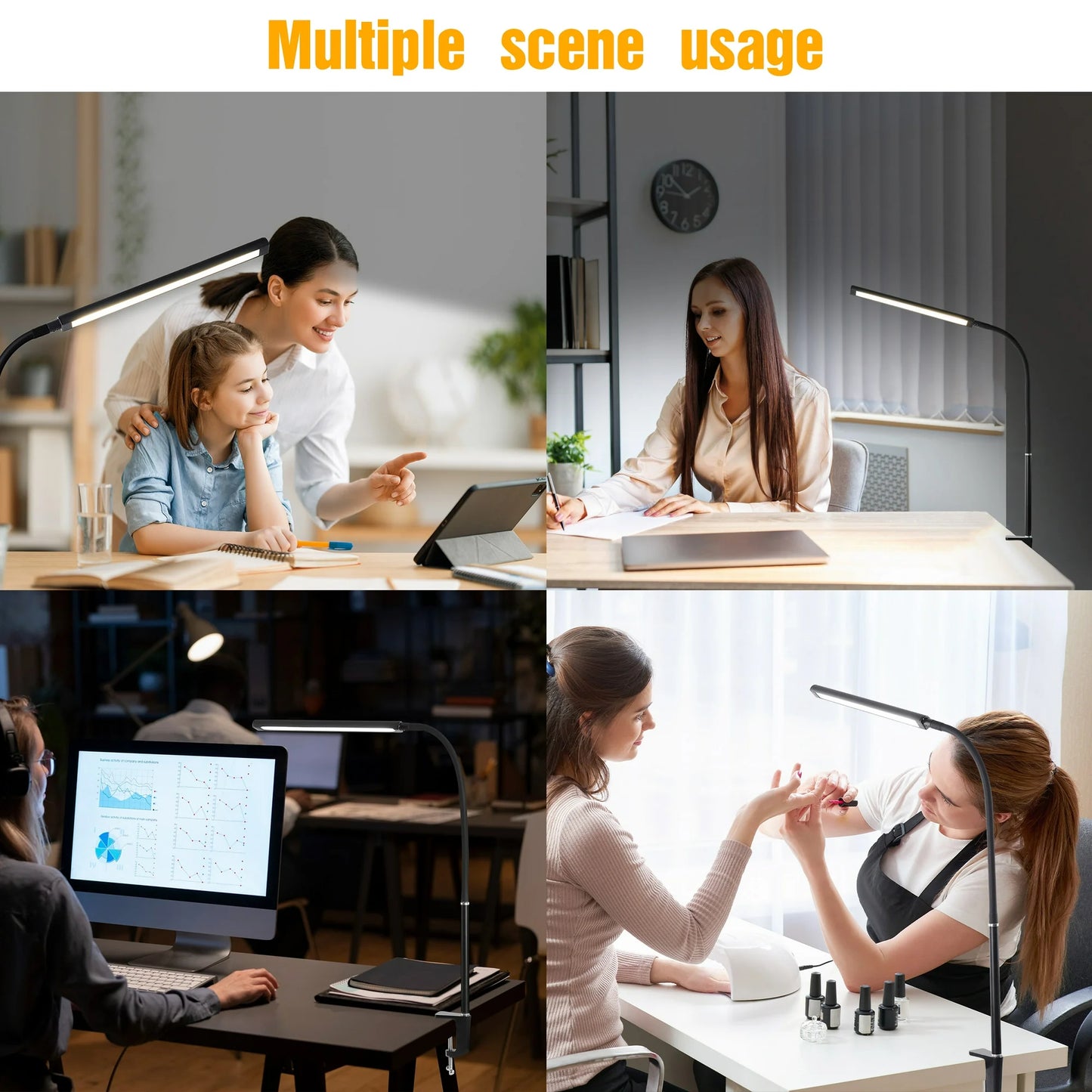 Onekawa Desk lamp with Clamp,Eye-Caring Clip on Lights,Adjustable Flexible Gooseneck Table Light for Home Office,Bed Headboard,Workbench,Black