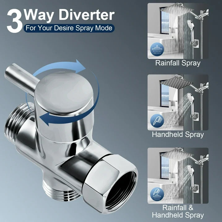 Onekawa Shower Head Combo,10 Inch Rain Shower Head with 5 Settings Handheld ,Hose & Holder,Adjustable Extension Arm,Silver