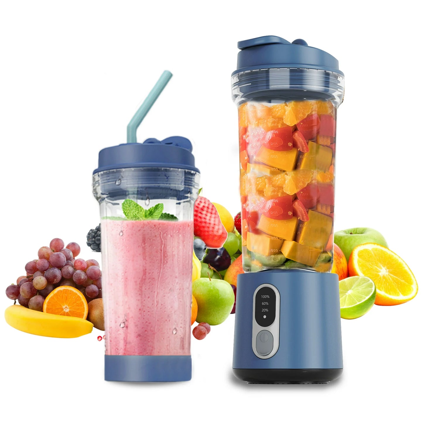 Onekawa Portable Blender,17oz. Vessel,Personal Blender for Smoothies Shakes and Proteins,Juice Cup with Travel Lids for Home Kitchen, Office and Sports,Blue