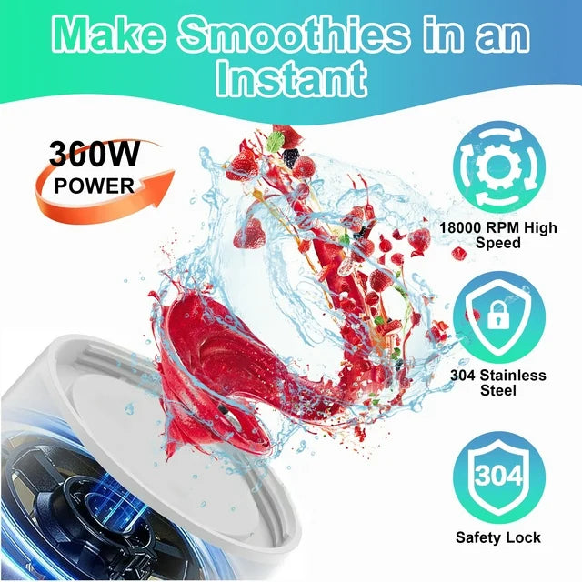 Onekawa Portable Blender,17oz. Vessel,Personal Blender for Smoothies Shakes and Proteins,Juice Cup with Travel Lids for Home Kitchen, Office and Sports,White