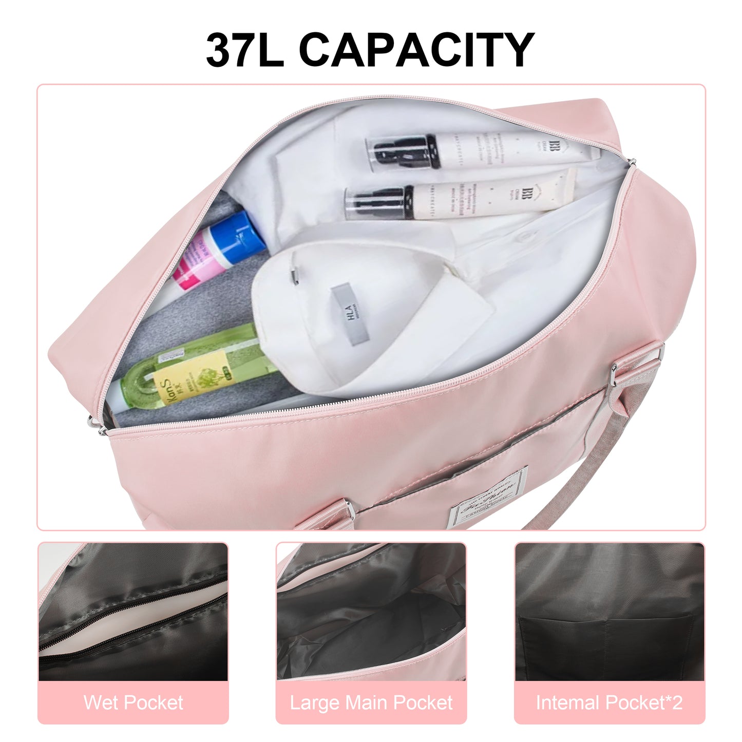 WANALIT Duffel Bag for Women & Men Weekender Overnight Gym Bag with Wet-Dry Compartment Carry-On Travel Essentials, Toiletry Organizer & Trolley Sleeve-Pink