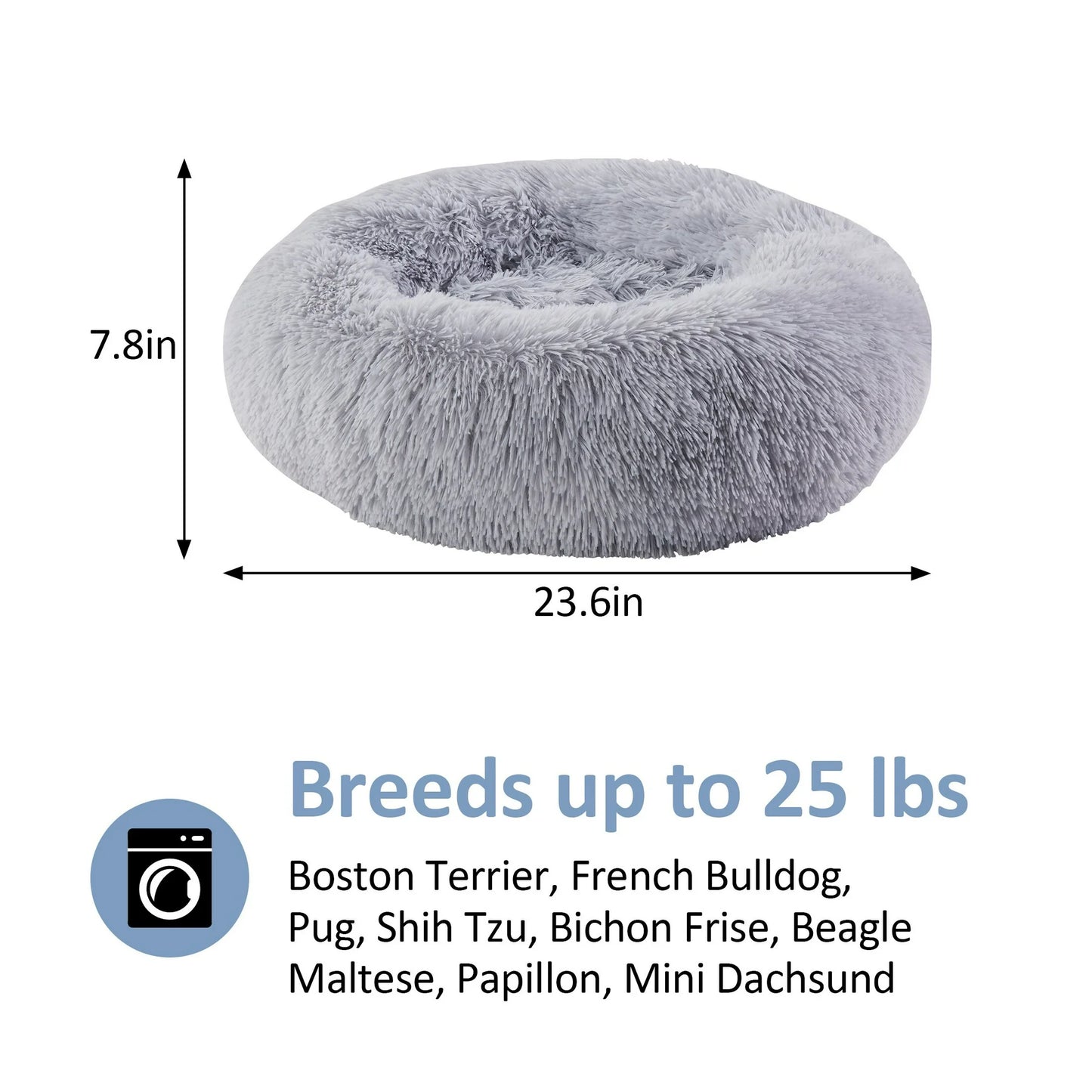 Onekawa Round Dog Bed for Small Dogs, Calming Washable Small Pet Bed, 24" Anti-Slip Soft Fluffy Plush Large Cat Bed for Small & Medium Dog