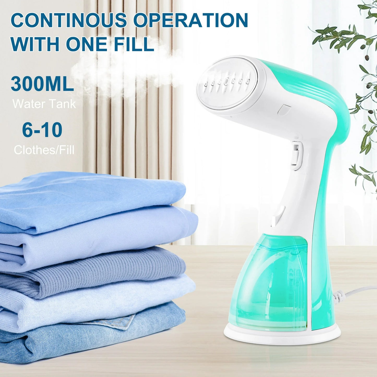 Onekawa Handheld Steamer for Clothes, 1350W Clothes Steamer with Large Detachable Water Tank, Fast Wrinkle Remover Portable Garment Steamer, Green