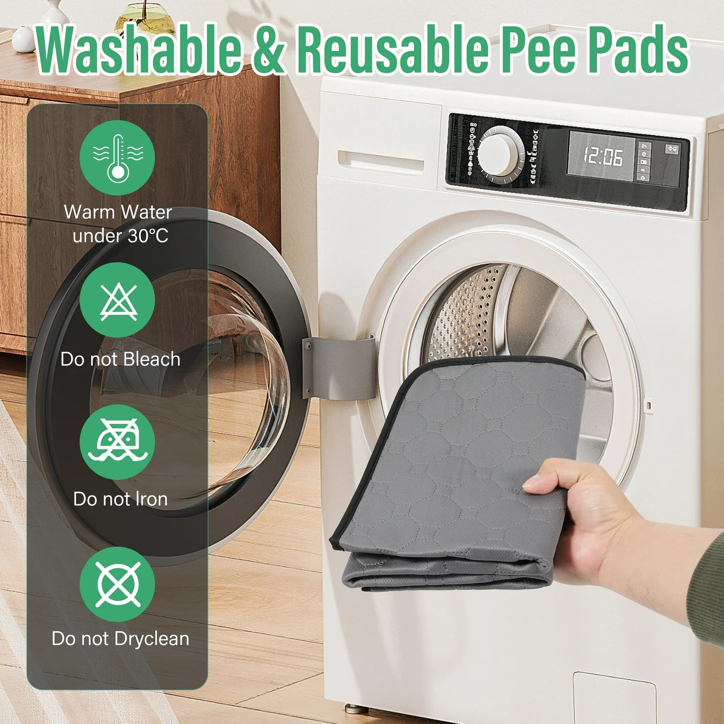 Onekawa Reusable Pee Pads for Dogs,Dogs Waterproof Puppy Potty Training Pee Pad,Washable Pee Pads for Dogs,Grey, 28'' x 20''