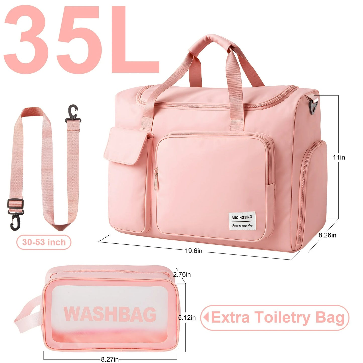 Onekawa Sports Duffel Bag 35L for Men & Women -Travel Duffel Bag , Waterproof Gym Bag with Toiletry Bag, Foldable Travel Backpack for Camping, Yoga, Weekend Trips - Pink