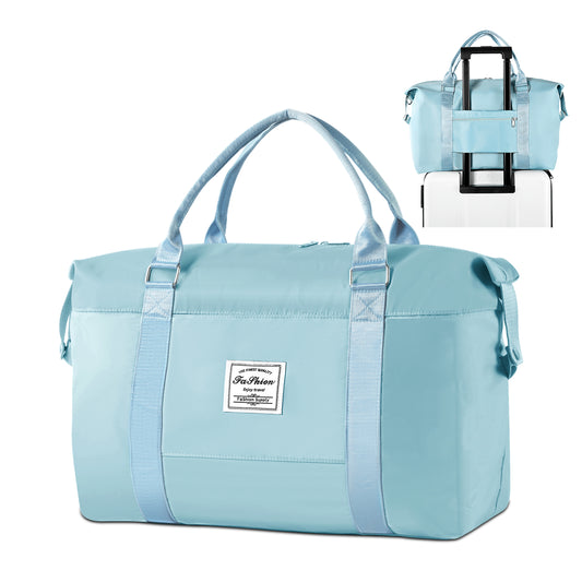 WANALIT Duffel Bag for Women & Men Weekender Overnight Gym Bag with Wet-Dry Compartment Carry-On Travel Essentials, Toiletry Organizer & Trolley Sleeve-Blue
