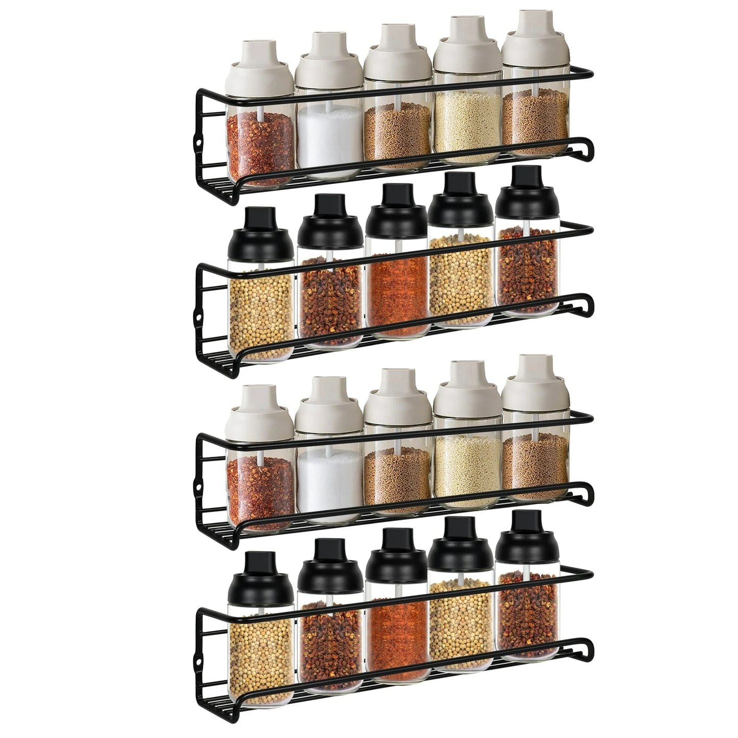 Onekawa Spice Rack, 4 Pack Spice Storage Rack Organizer for Refrigerator and Oven, Wall Mounted Seasoning Organizer and Storage, Black