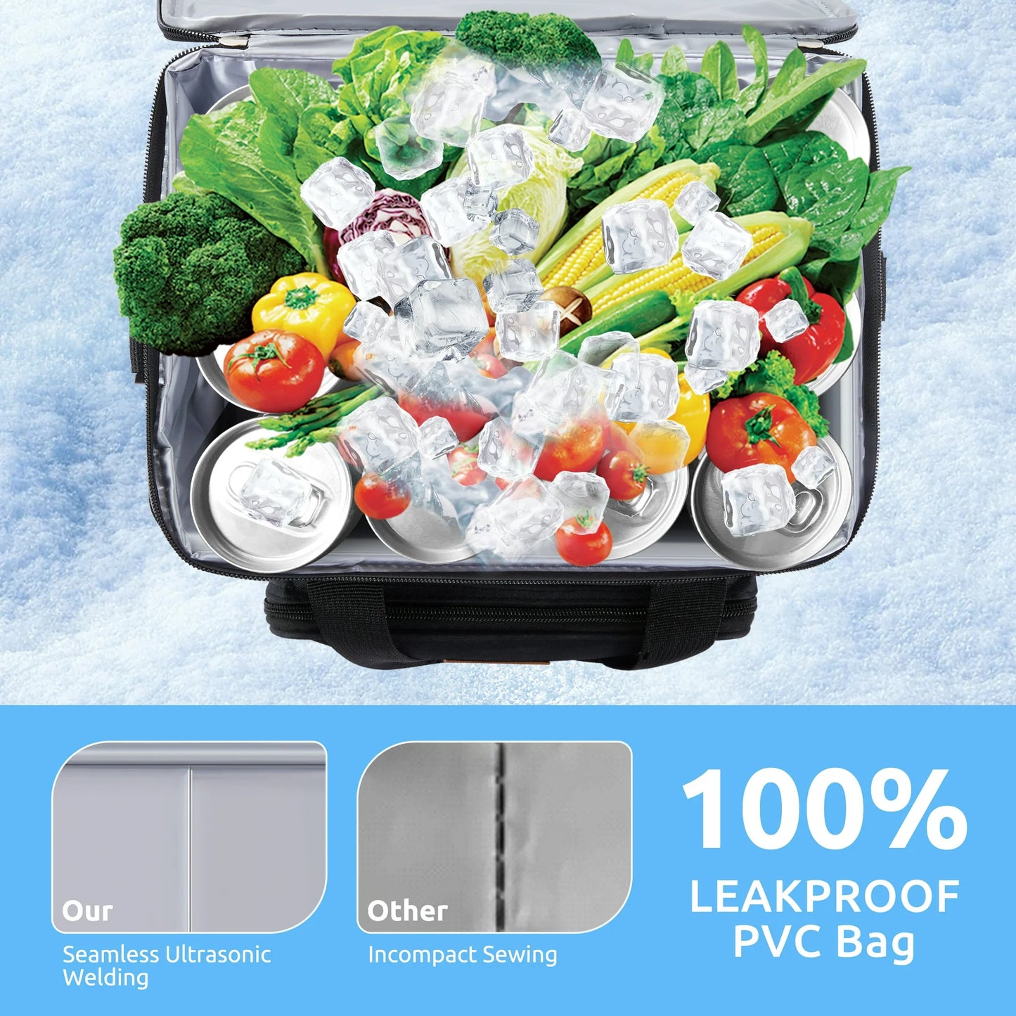Onekawa Soft Cooler Bag,Collapsible Soft Sided Cooler,Beach Cooler with Multi-Pockets,Large Leakproof Camping Cooler,Portable for Beach,Picnic,travel,work(Black)