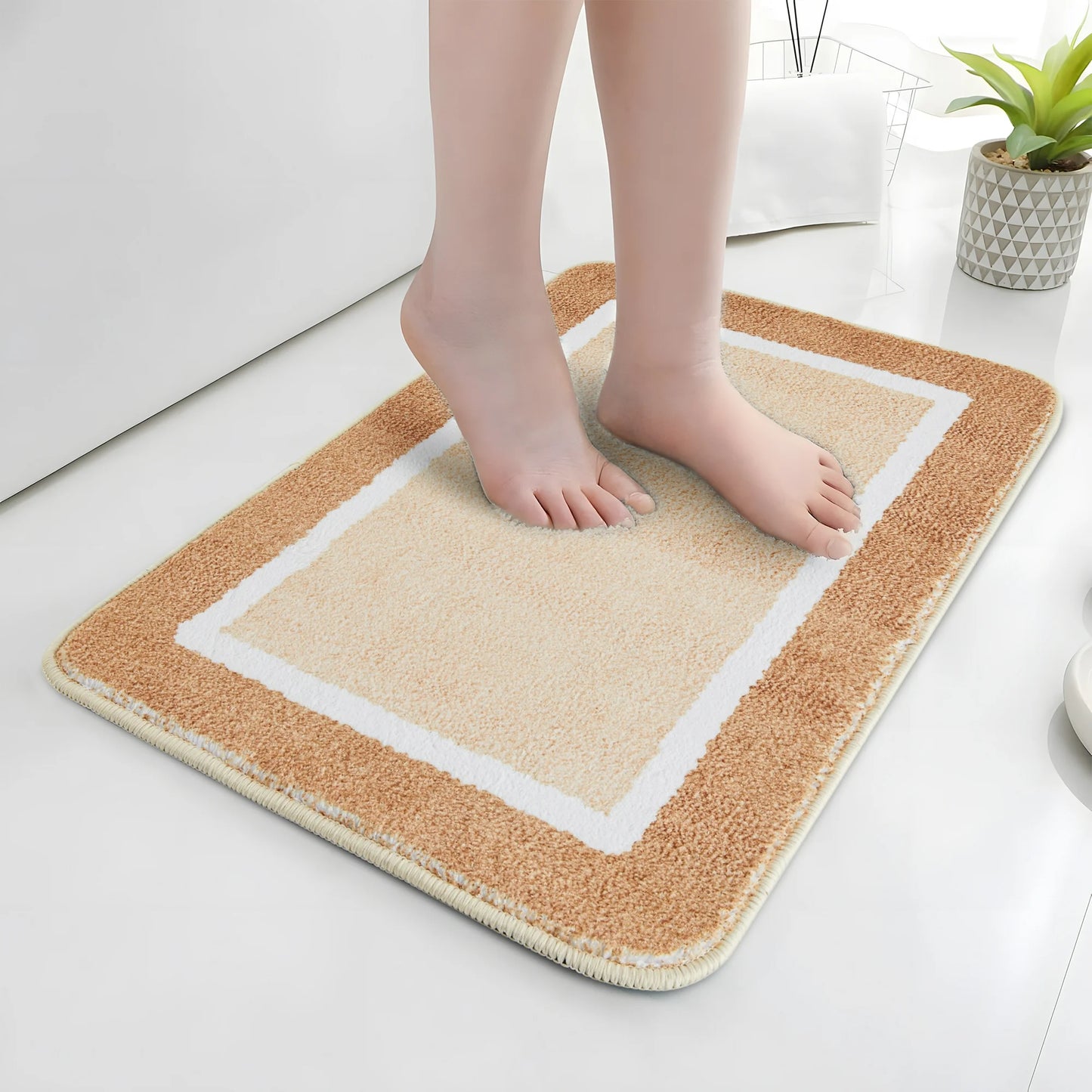 Onekawa Bathroom Rug,Soft Absorbent Bath Mat,Non Slip rugs for bathroom,Machine Washable,Applies to Bathroom Floor,Shower,Sink,16''x24'',Brown
