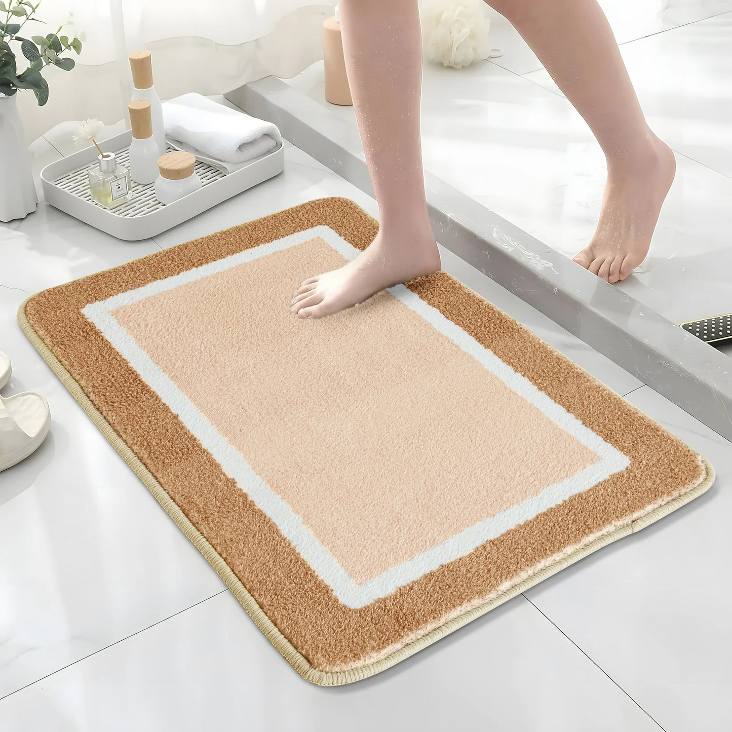 Onekawa Bathroom Rug,Soft Absorbent Bath Mat,Non Slip rugs for bathroom,Machine Washable,Applies to Bathroom Floor,Shower,Sink,16''x24'',Brown