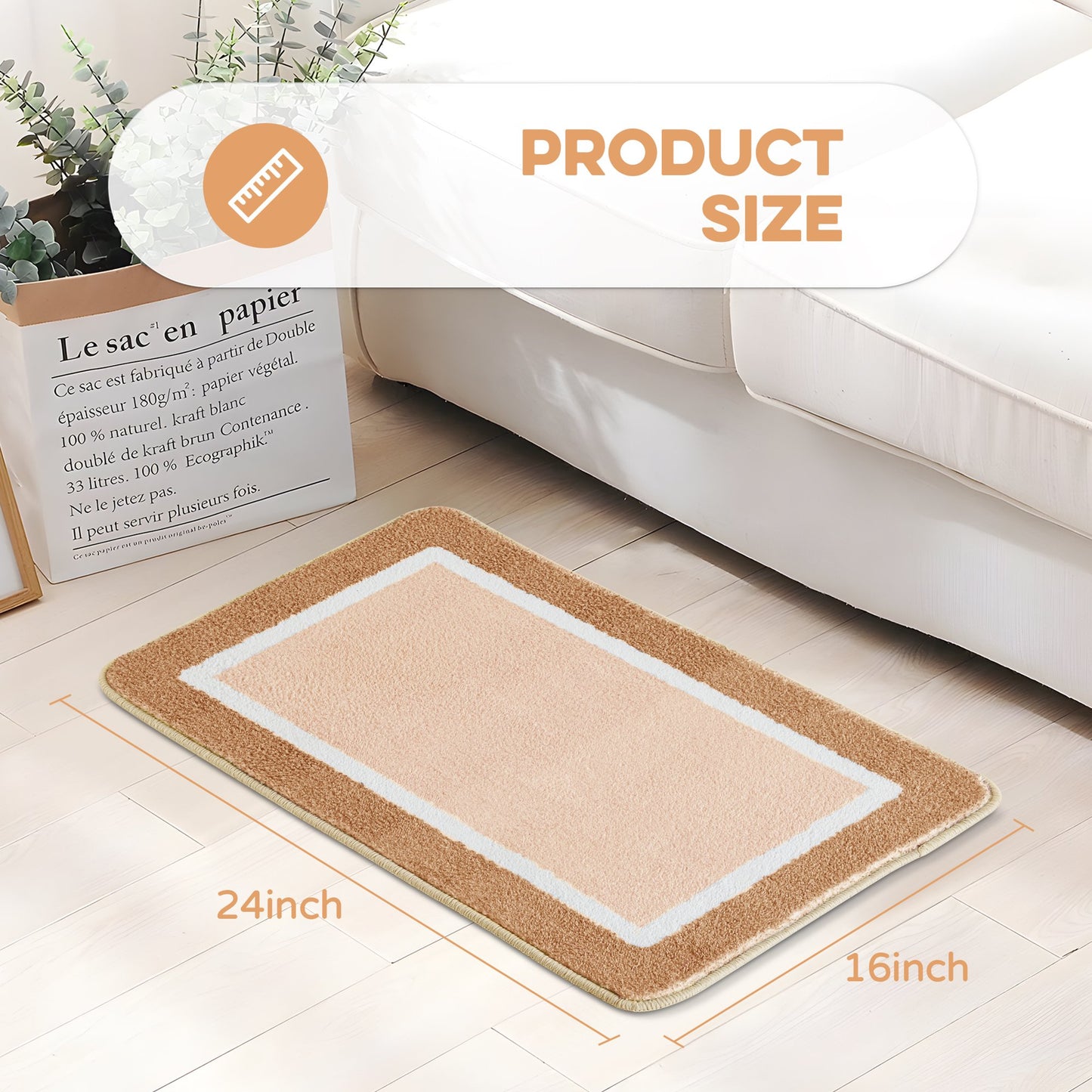 Onekawa Bathroom Rug,Soft Absorbent Bath Mat,Non Slip rugs for bathroom,Machine Washable,Applies to Bathroom Floor,Shower,Sink,16''x24'',Brown