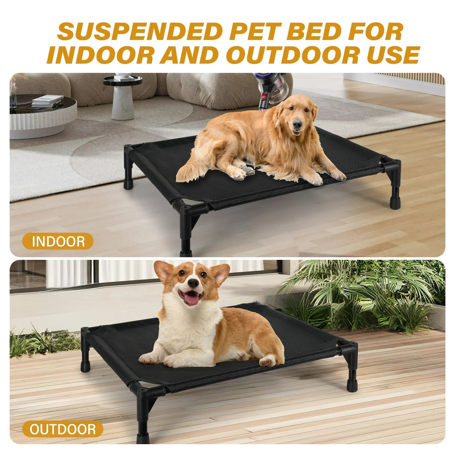 Onekawa Elevated Pet Bed,Portable Raised Pet Cot with Washabl Mesh,Medium 24 X 20 X 5 Inches for Dogs Cats and Small Pets,Black