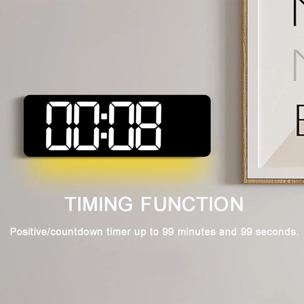 Onekawa 16" Digital Wall Clock,Dimmer Dual Alarm Clocks for Bedroom,8 Colors Large LED Display with Remote Control,12/24H,Black