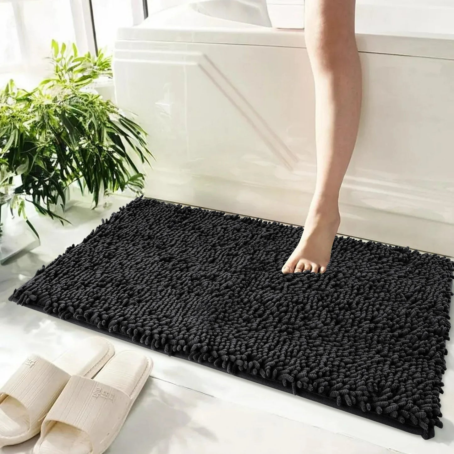 Onekawa Door Mats for Indoor,Mats for Bathroom, Kitchen, and Shower Floor with Good Water Absorption,Non Slip Thick Washable,Black Medium 32"X20"