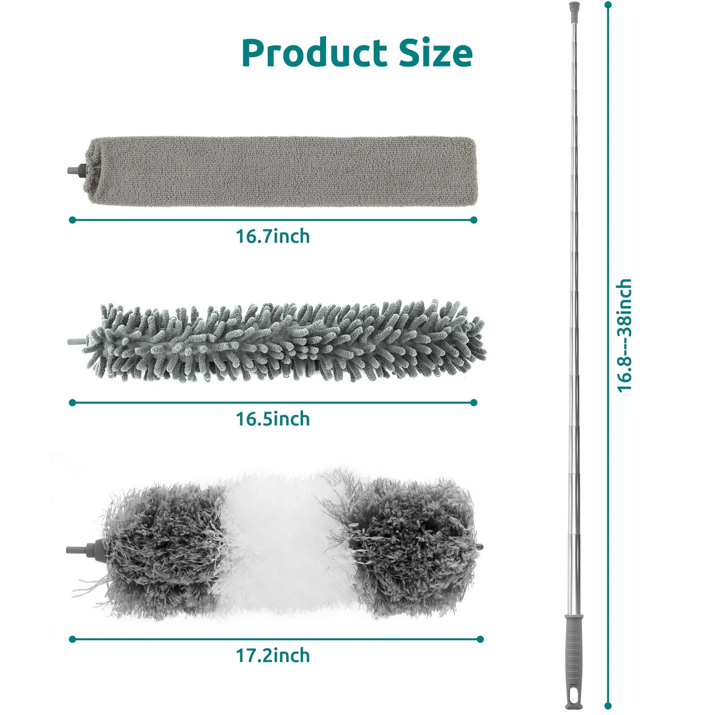 Onekawa Microfiber Dusters, 4pcs Bendable Duster Set, 100" Telescopic Extension Pole Duster Kit for Furniture & Cars,Grey