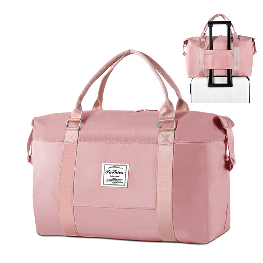WANALIT Duffel Bag for Women & Men Weekender Overnight Gym Bag with Wet-Dry Compartment Carry-On Travel Essentials, Toiletry Organizer & Trolley Sleeve-Pink