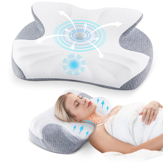 MOONORAH Cervical Pillow for Neck Pain Relief, Adjustable Support Side Sleeping Pillow with Cooling Pillowcase, Bed Pillow for Supine and Stomach Sleepers, Gray