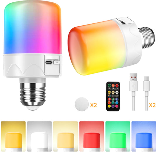 LOFTER-PRO 2 Pack Rechargeable LED Bulb with Remote & Timer, Magnetic Base, 3Color emperatures+12RGB for Camping & Indoor Lighting