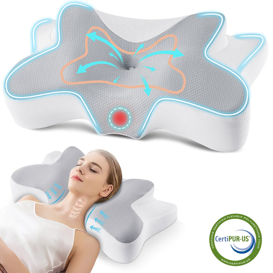 MOONORAH Cervical Pillow, Neck Pain Relief, Ergonomic Neck Support Pillow with Washable Breathable Pillowcase for Side, Back and Prone Sleepers, Queen, Gray, Perfect Gift for Family and Friends.