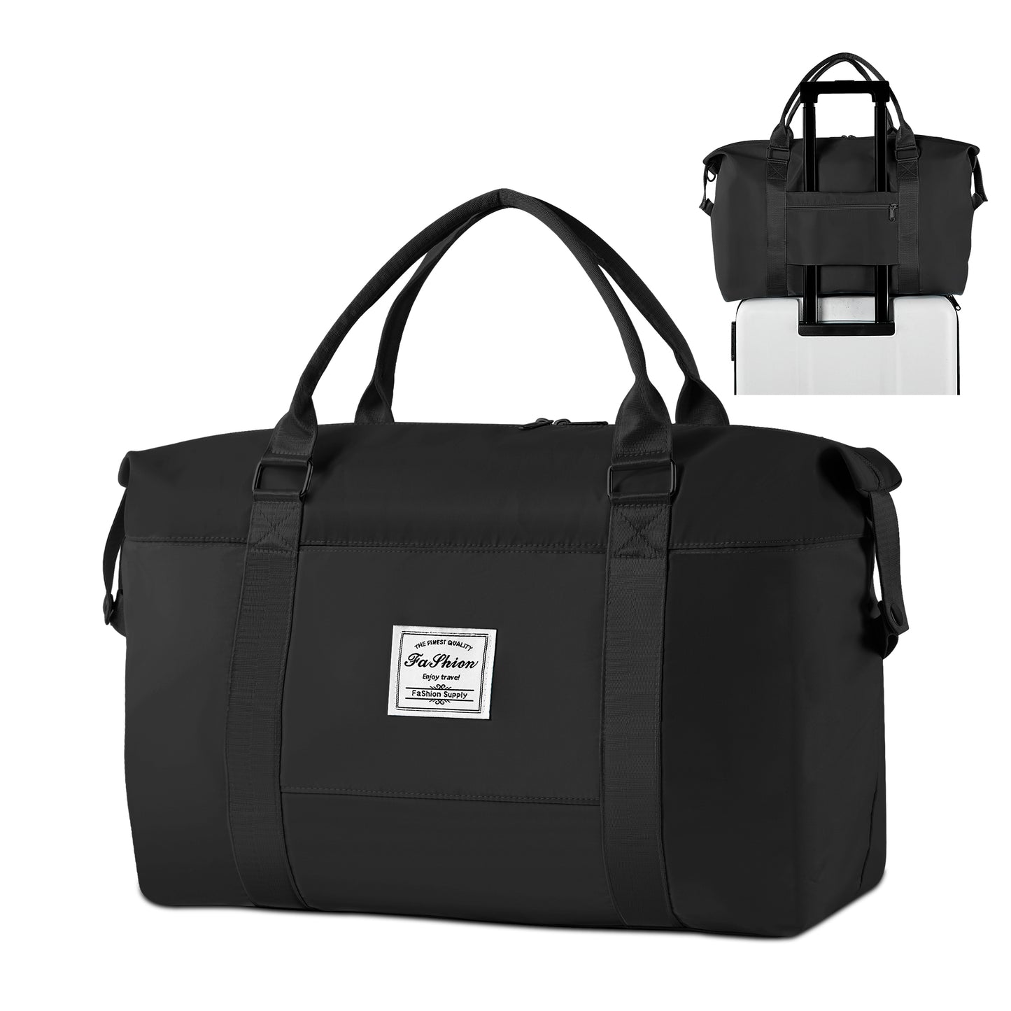 WANALIT Duffel Bag for Women & Men Weekender Overnight Gym Bag with Wet-Dry Compartment Carry-On Travel Essentials, Toiletry Organizer & Trolley Sleeve-Black