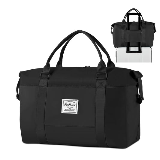 WANALIT Duffel Bag for Women & Men Weekender Overnight Gym Bag with Wet-Dry Compartment Carry-On Travel Essentials, Toiletry Organizer & Trolley Sleeve-Black