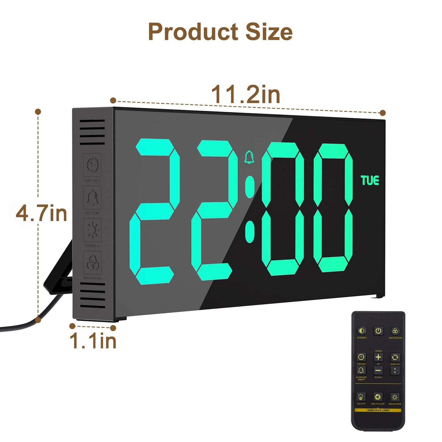 Onekawa Large Digital Wall Clock,LED Alarm Clocks with Calendar and Remote Controls,Black