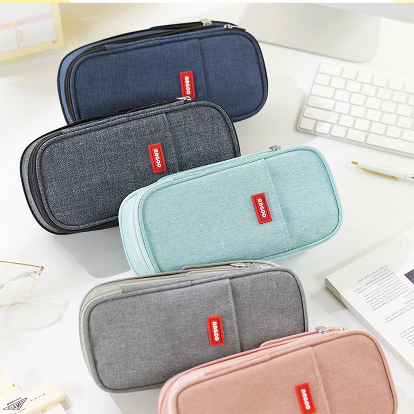 Onekawa Double-Layer Canvas Pencil Case – Large Capacity Organizer for Office & College