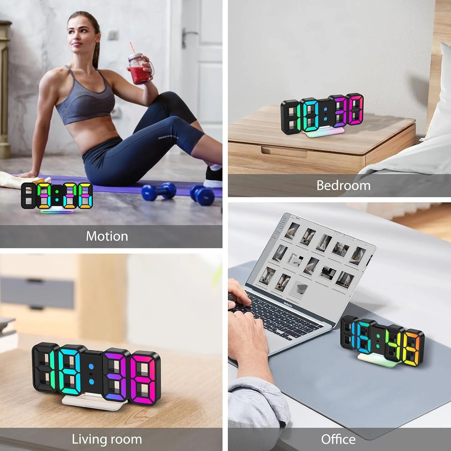Onekawa Alarm Clock with Remote Control, 9 Inch LED Alarm Clock - Dimmable, Adjustable Brightness, Snooze, Silent Mode, USB Powered, Easy to Read, Modern Digital Clock for Bedroom, Living Room, Offic