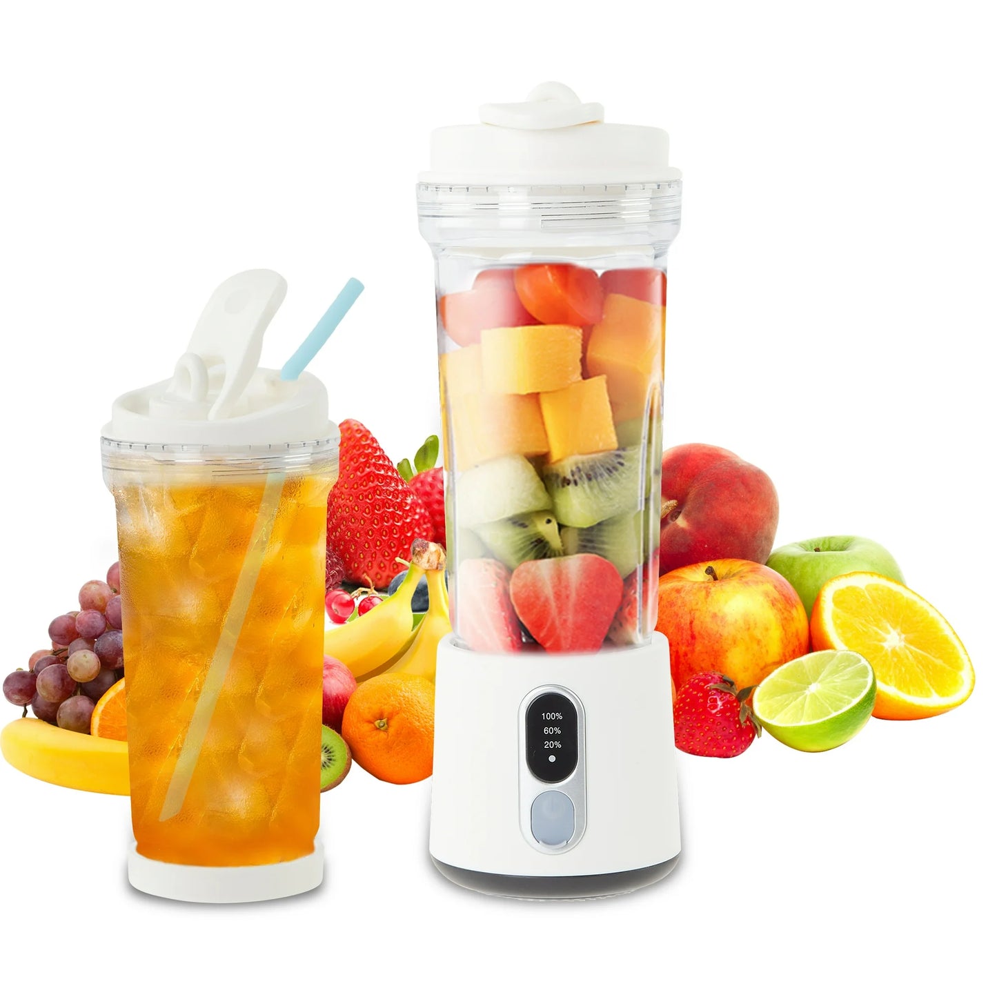 Onekawa Portable Blender,17oz. Vessel,Personal Blender for Smoothies Shakes and Proteins,Juice Cup with Travel Lids for Home Kitchen, Office and Sports,White