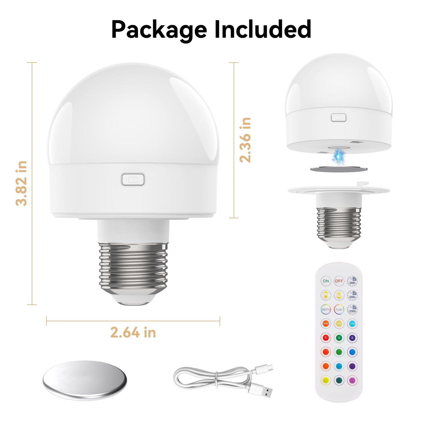 LOFTER-Pro Rechargeable Night Light, Dimmable Remote Control Lamp with 15 Colors & Timer, Adjustable Bedside Light for Bedroom, Bathroom, Hallway (2 Pack)