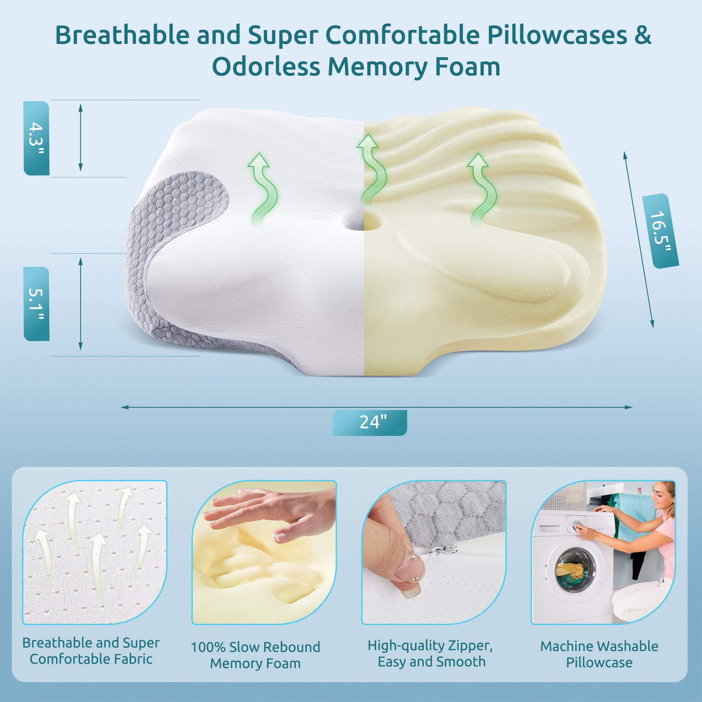MOONORAH Cervical Pillow for Neck Pain Relief, Adjustable Support Side Sleeping Pillow with Cooling Pillowcase, Bed Pillow for Supine and Stomach Sleepers, Gray
