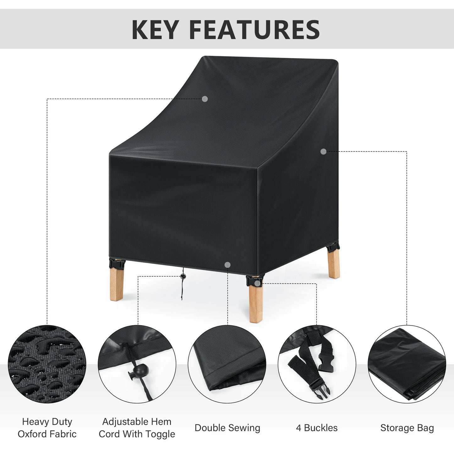 Onekawa Patio Chair Covers Waterproof - Lawn Chair Covers Heavy-Duty Oxford Cloth, Large Seat Chair Covers for Outdoor Furniture - 35" W x 38" D x 29" H, Black(2-Pack)