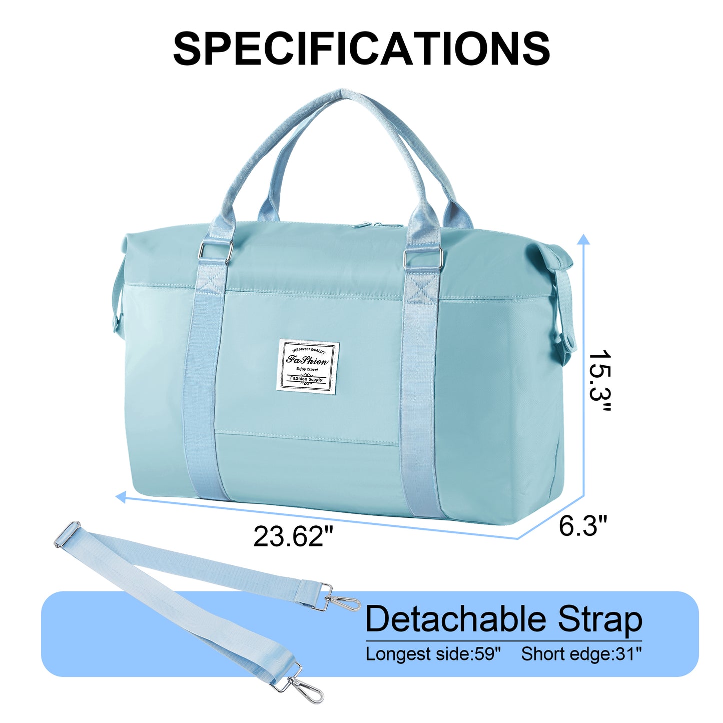 WANALIT Duffel Bag for Women & Men Weekender Overnight Gym Bag with Wet-Dry Compartment Carry-On Travel Essentials, Toiletry Organizer & Trolley Sleeve-Blue