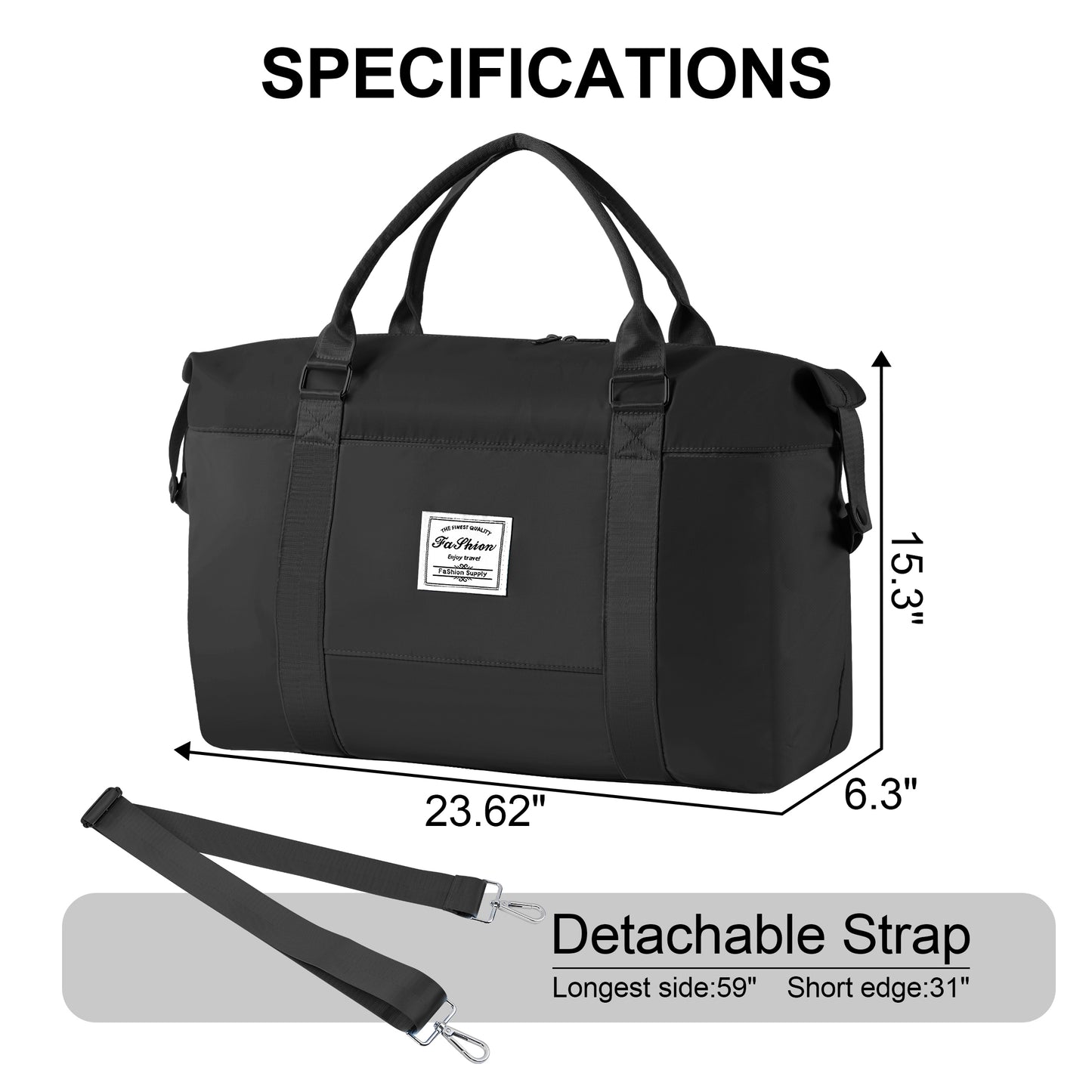 WANALIT Duffel Bag for Women & Men Weekender Overnight Gym Bag with Wet-Dry Compartment Carry-On Travel Essentials, Toiletry Organizer & Trolley Sleeve-Black