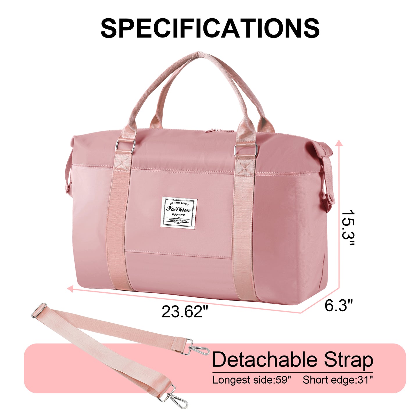 WANALIT Duffel Bag for Women & Men Weekender Overnight Gym Bag with Wet-Dry Compartment Carry-On Travel Essentials, Toiletry Organizer & Trolley Sleeve-Pink