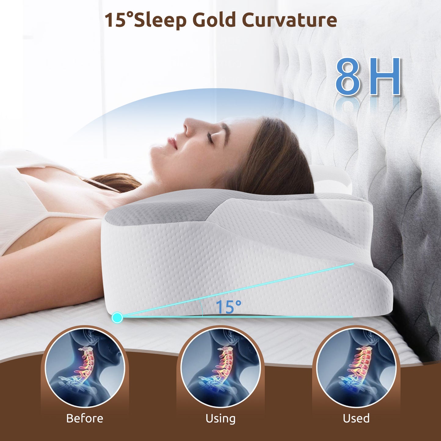 MOONORAH Cervical Pillow, Neck Pain Relief, Ergonomic Neck Support Pillow with Washable Breathable Pillowcase for Side, Back and Prone Sleepers, Queen, Gray, Perfect Gift for Family and Friends.