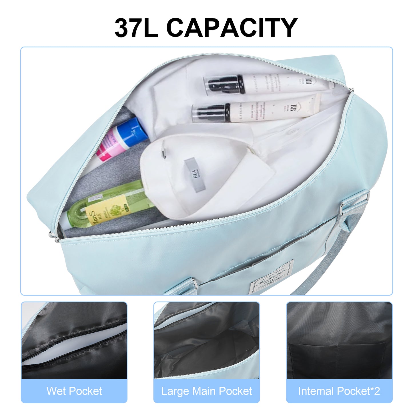 WANALIT Duffel Bag for Women & Men Weekender Overnight Gym Bag with Wet-Dry Compartment Carry-On Travel Essentials, Toiletry Organizer & Trolley Sleeve-Blue