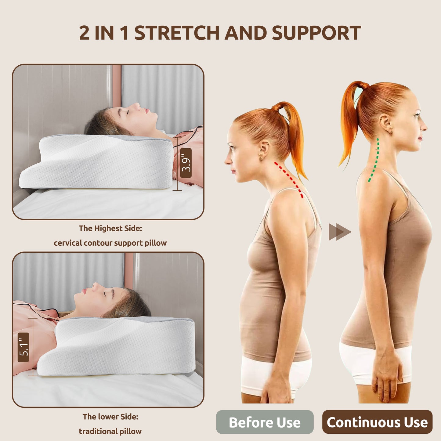 MOONORAH Cervical Pillow, Neck Pain Relief, Ergonomic Neck Support Pillow with Washable Breathable Pillowcase for Side, Back and Prone Sleepers, Queen, Gray, Perfect Gift for Family and Friends.