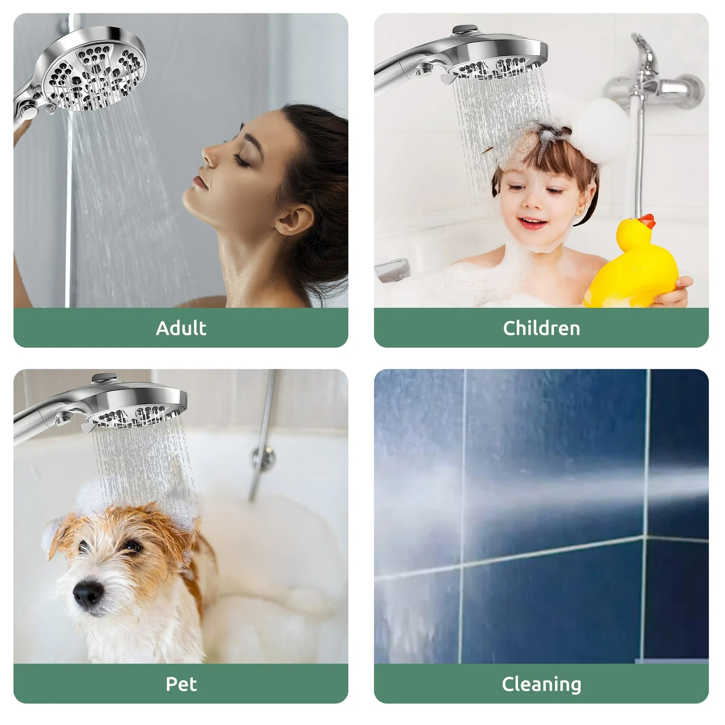 Onekawa Handheld Shower Head, High Pressure Shower Heads with Hose,Filtered Showerhead with Water Stop Button, 10 Spray Modes,Silver