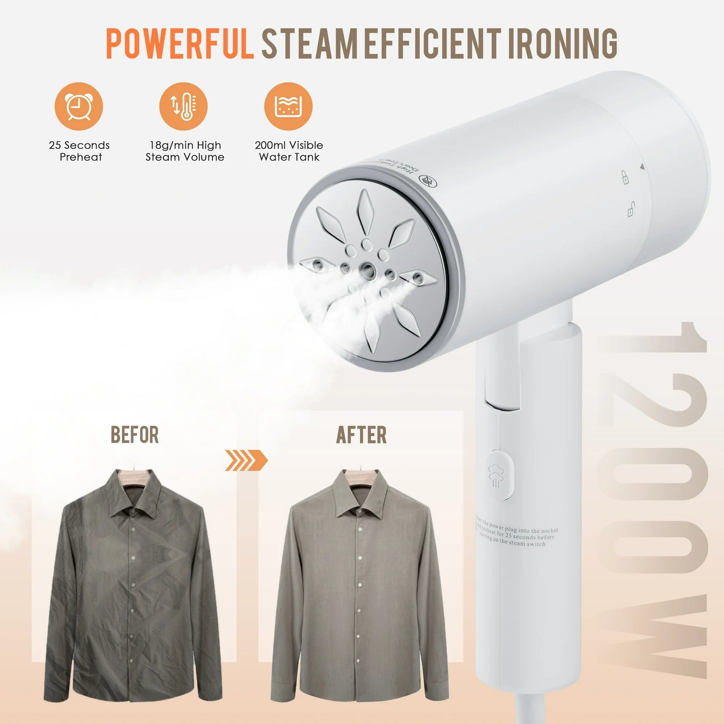 Onekawa Portable Clothes Steamer Handheld Travel Steamer 1200W Mini Foldable Fabric Steamer with 200ml Water Tank Wrinkle Remover for Home and Travel