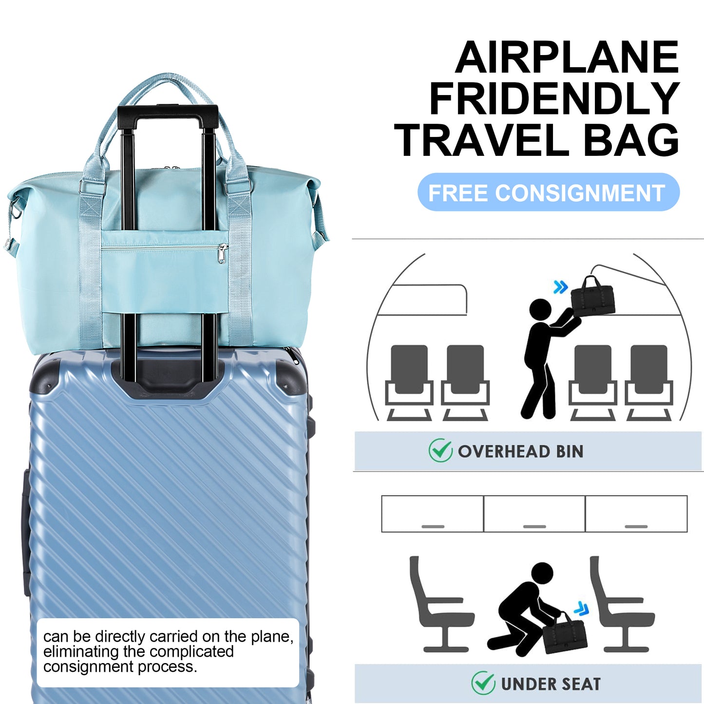 WANALIT Duffel Bag for Women & Men Weekender Overnight Gym Bag with Wet-Dry Compartment Carry-On Travel Essentials, Toiletry Organizer & Trolley Sleeve-Blue