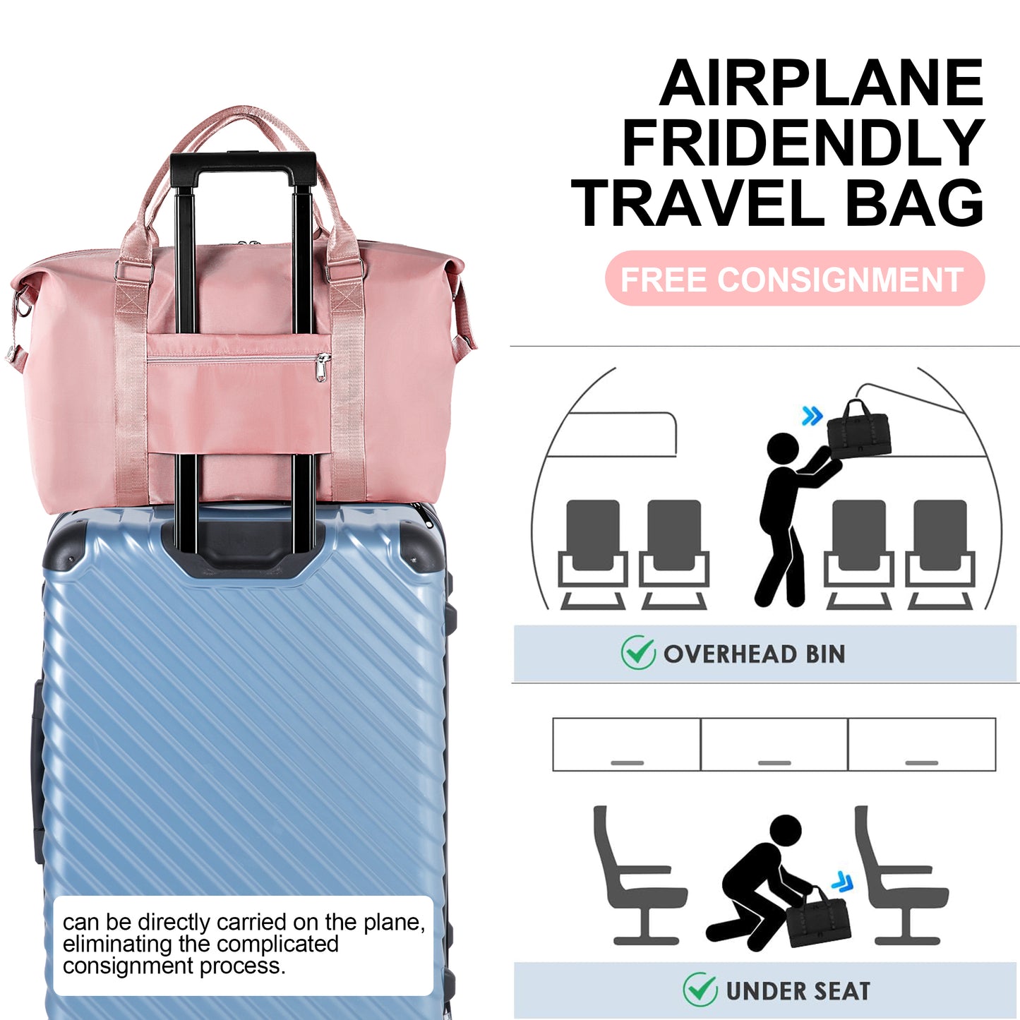 WANALIT Duffel Bag for Women & Men Weekender Overnight Gym Bag with Wet-Dry Compartment Carry-On Travel Essentials, Toiletry Organizer & Trolley Sleeve-Pink