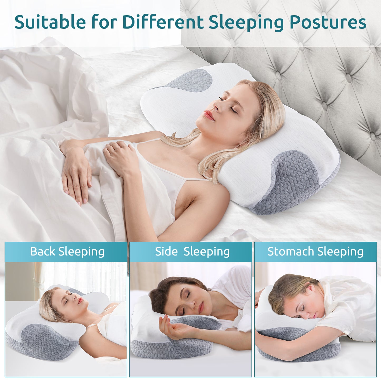 MOONORAH Cervical Pillow for Neck Pain Relief, Adjustable Support Side Sleeping Pillow with Cooling Pillowcase, Bed Pillow for Supine and Stomach Sleepers, Gray