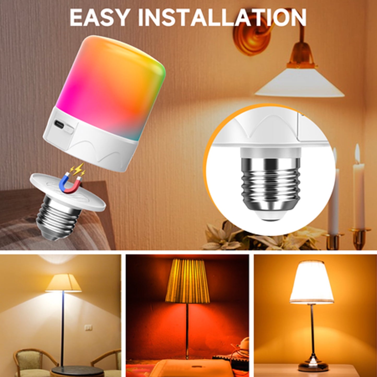 LOFTER-PRO 2 Pack Rechargeable LED Bulb with Remote & Timer, Magnetic Base, 3Color emperatures+12RGB for Camping & Indoor Lighting