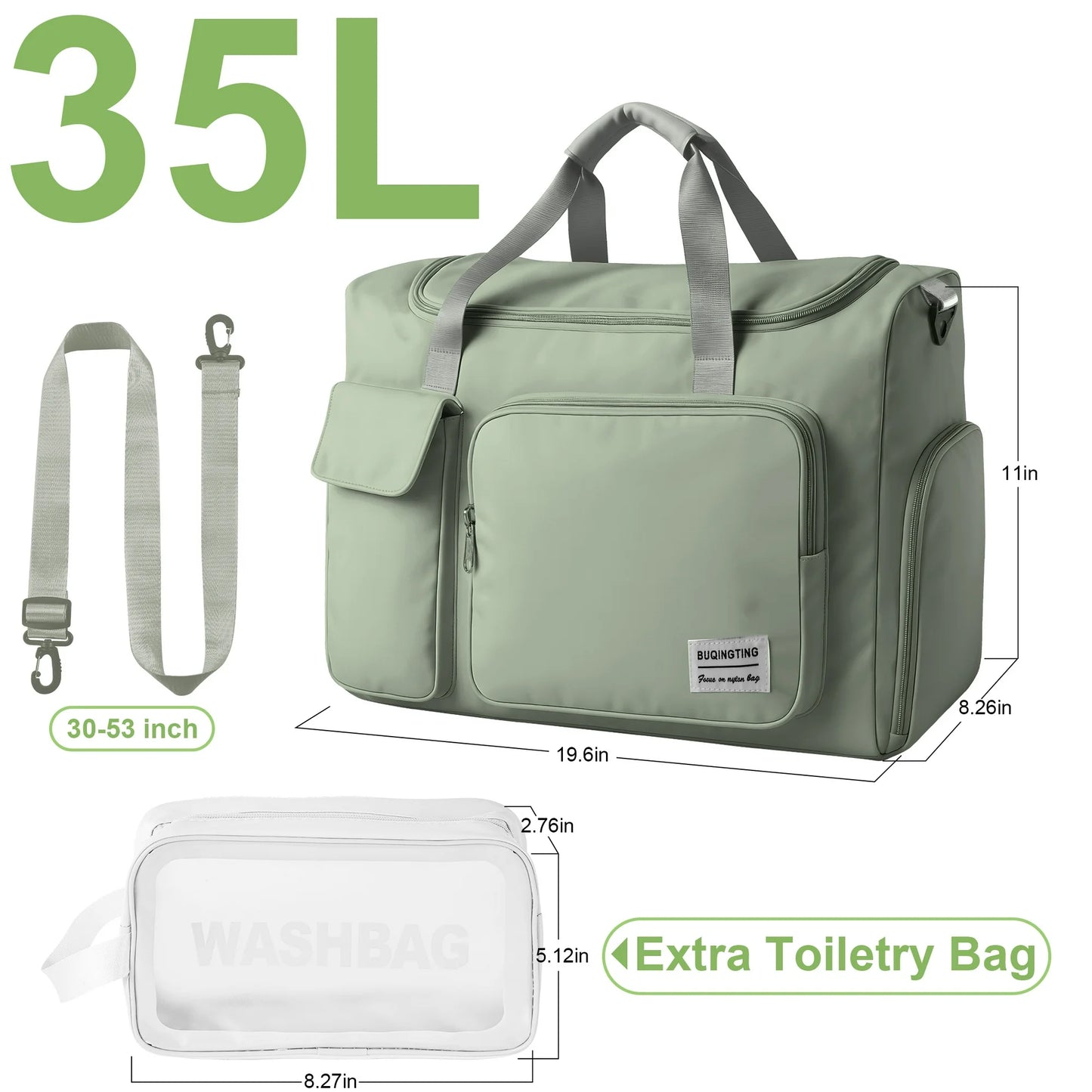 Onekawa Sports Duffel Bag 35L for Men & Women -Travel Duffel Bag , Waterproof Gym Bag with Toiletry Bag, Foldable Travel Backpack for Camping, Yoga, Weekend Trips - Green